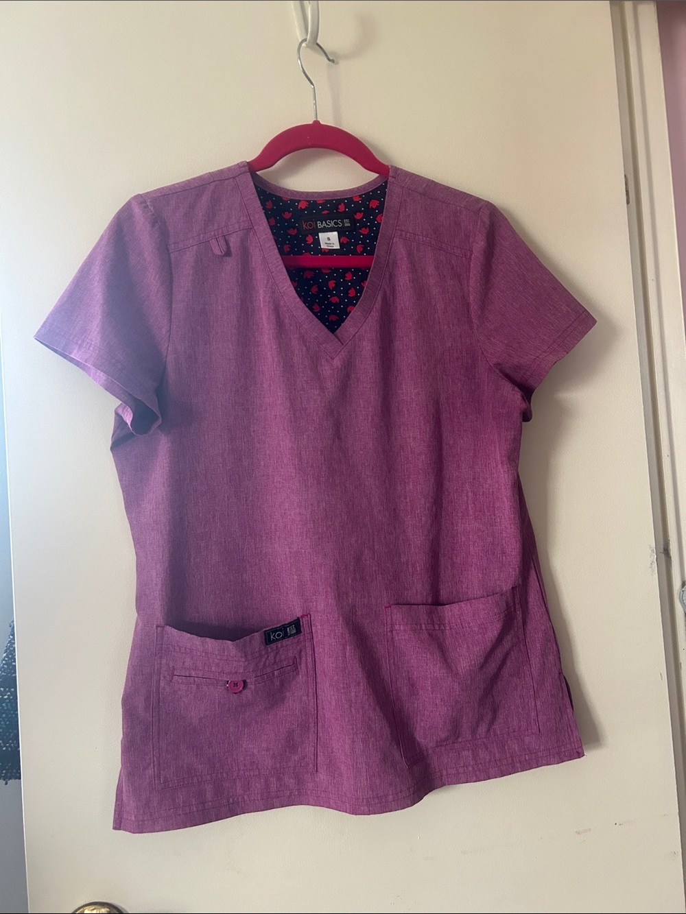 Koi V-Neck Scrub Top in Berry
